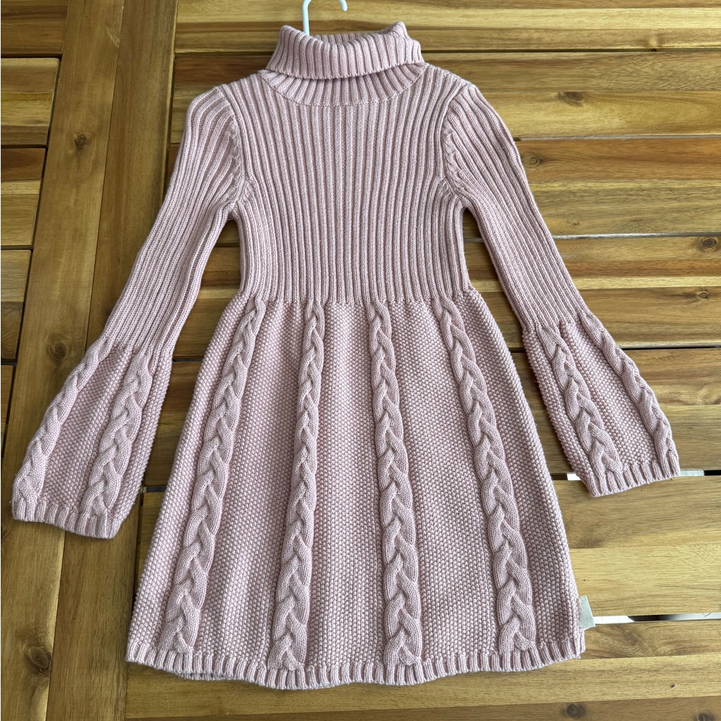 Girls' Pink Cable-Knit Turtleneck Dress